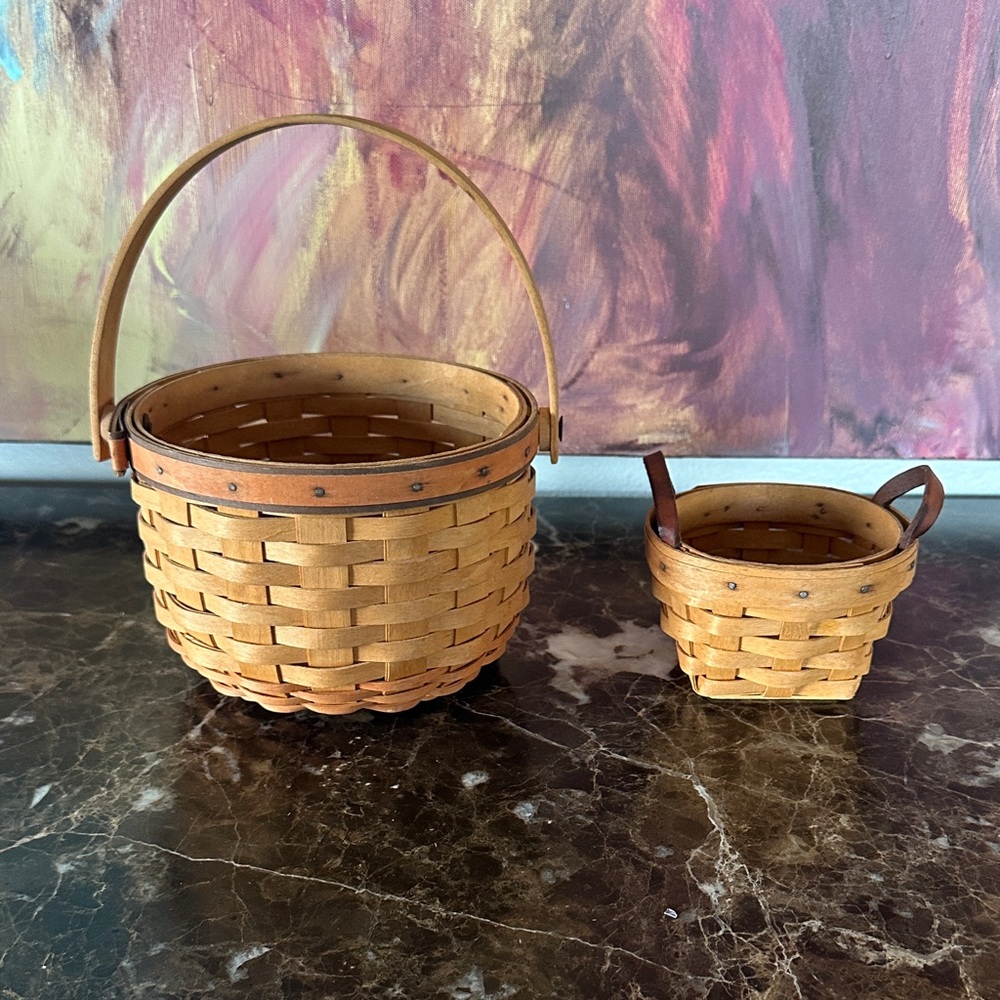 Longaberger Tan and Brown Woven Basket Duo